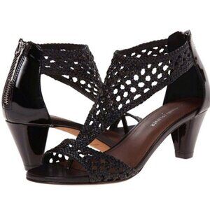 Donald J. Pliner Verona Leather Woven T-Strap Pumps Sandals Size 8.5 Narrow EUC